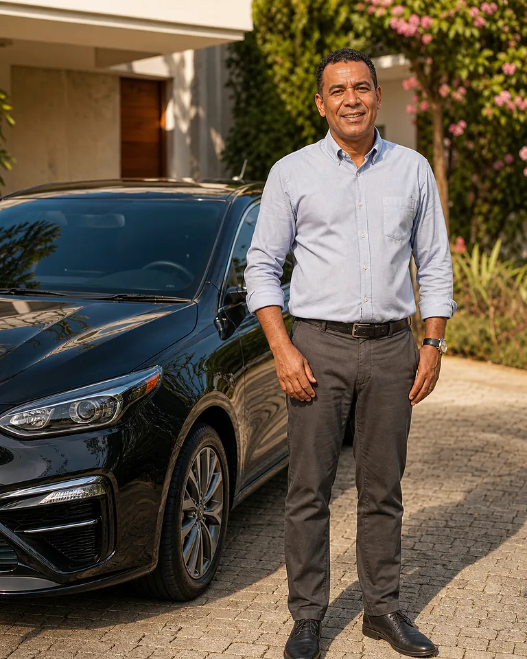 Motorista particular ao lado de um veículo residencial